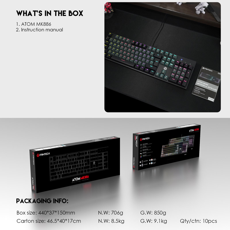 Tastatura Mehanicka Gaming Fantech MK886 RGB Atom TKL crna (Blue switch) — image 7