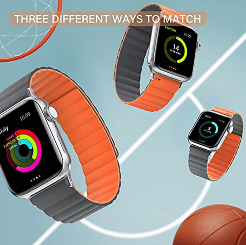 Silikonska narukvica za Apple Watch sa magnetom crno narandzasta 38/ 40/ 41 mm — image 2